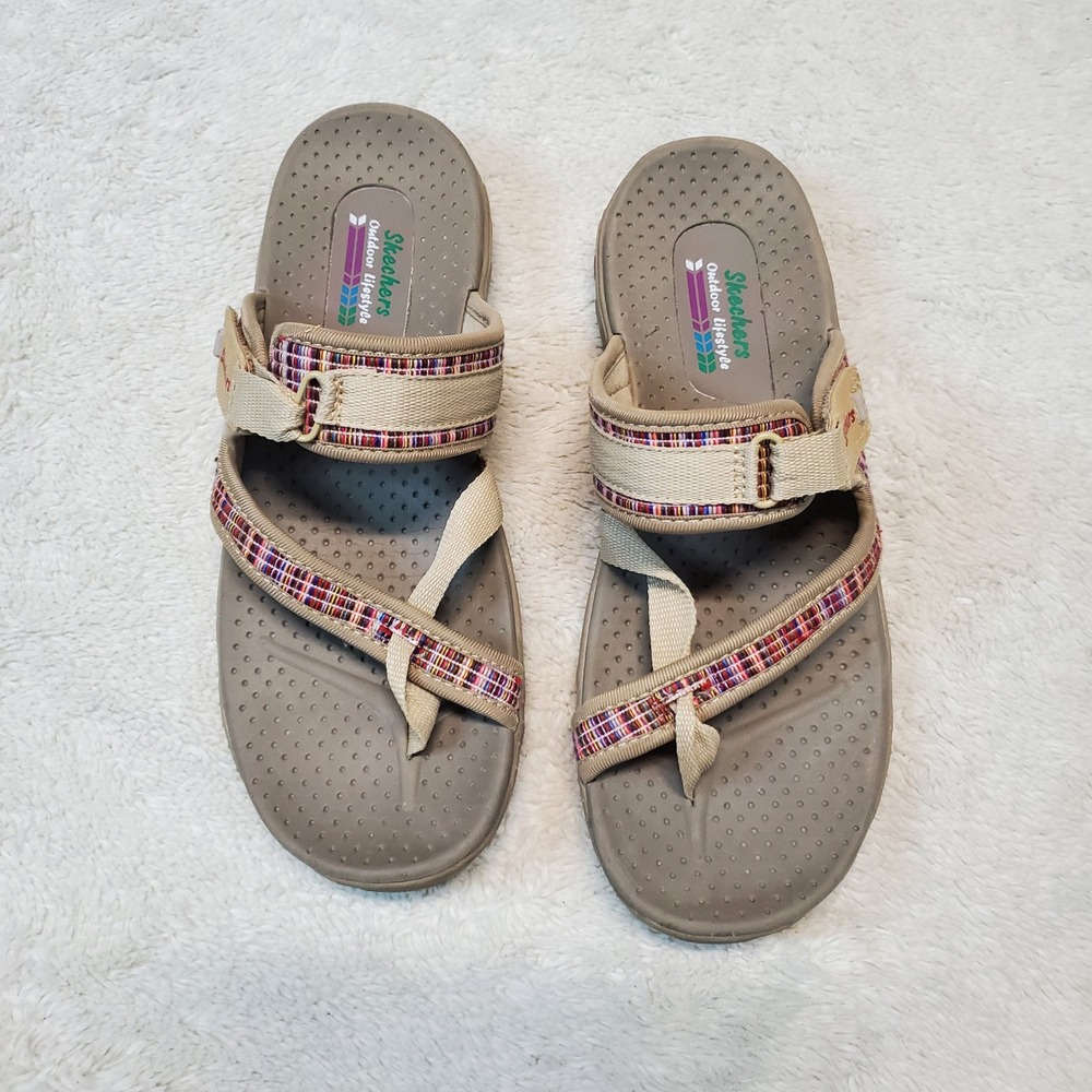 Skechers Tan Plaid Summer Simple Everyday Casual Open Toe Strappy Sandal Women 9 - Picture 3 of 9